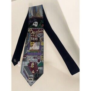 Charles Fazzino Men's  New  York Broadway  Hand Painted 100% Silk Handmade Tie